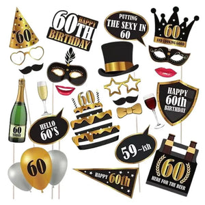 Black & Gold 60th Birthday Photo Props 25pk