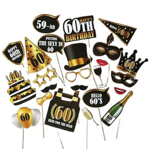 Black & Gold 60th Birthday Photo Props 25pk