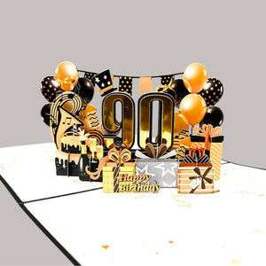 Black & Gold Happy 90th Birthday Presents 3D Card