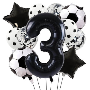 Soccer team victory balloons with black stars and number foil number 3