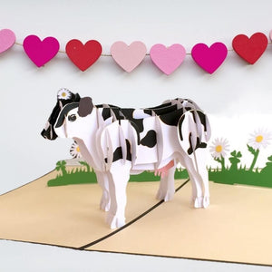 Handmade Black & White Australian Milk Cow Pop Up Greeting Card - 3D Farm Animal Cards