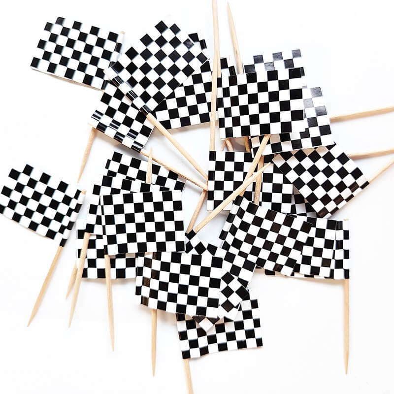 Black & White Checkered Flag Cupcake Picks 24 Pack