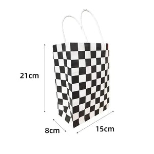 Black & White Checkered Paper Gift Bags 4pk