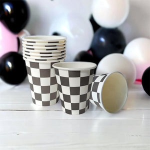 Black & White Checkered Paper Party Cups 266ml 8 Pack