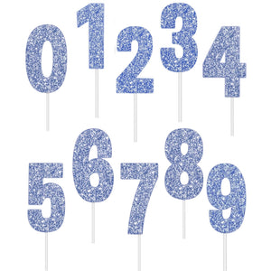 Blue glitter number 0 to 9 birthday cake topper