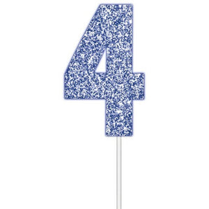 Blue glitter number 4 birthday cake topper