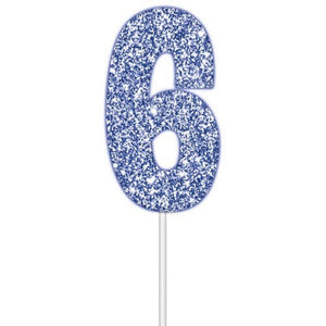 Blue glitter number 6 birthday cake topper