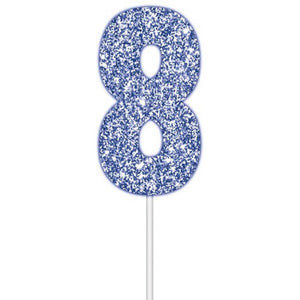 Blue glitter number 8 birthday cake topper