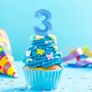 Blue number 3 birthday cake single numeral candle