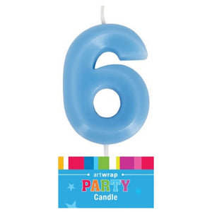 Blue number 6 birthday cake single numeral candle