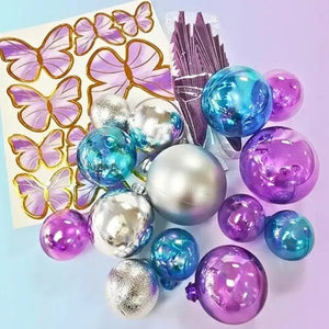Butterfly paper fan cake decorations blue purple silver