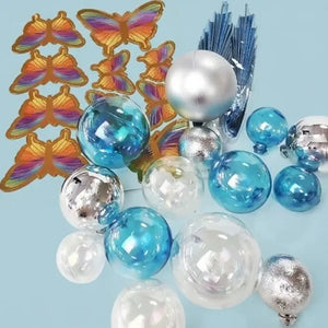Butterfly Cake Toppers with Blue Silver Decorative Balls