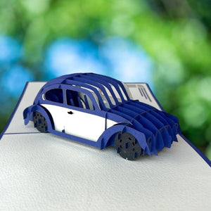 Blue Vintage Car 3D Pop Up Greeting Card - Blue Cover