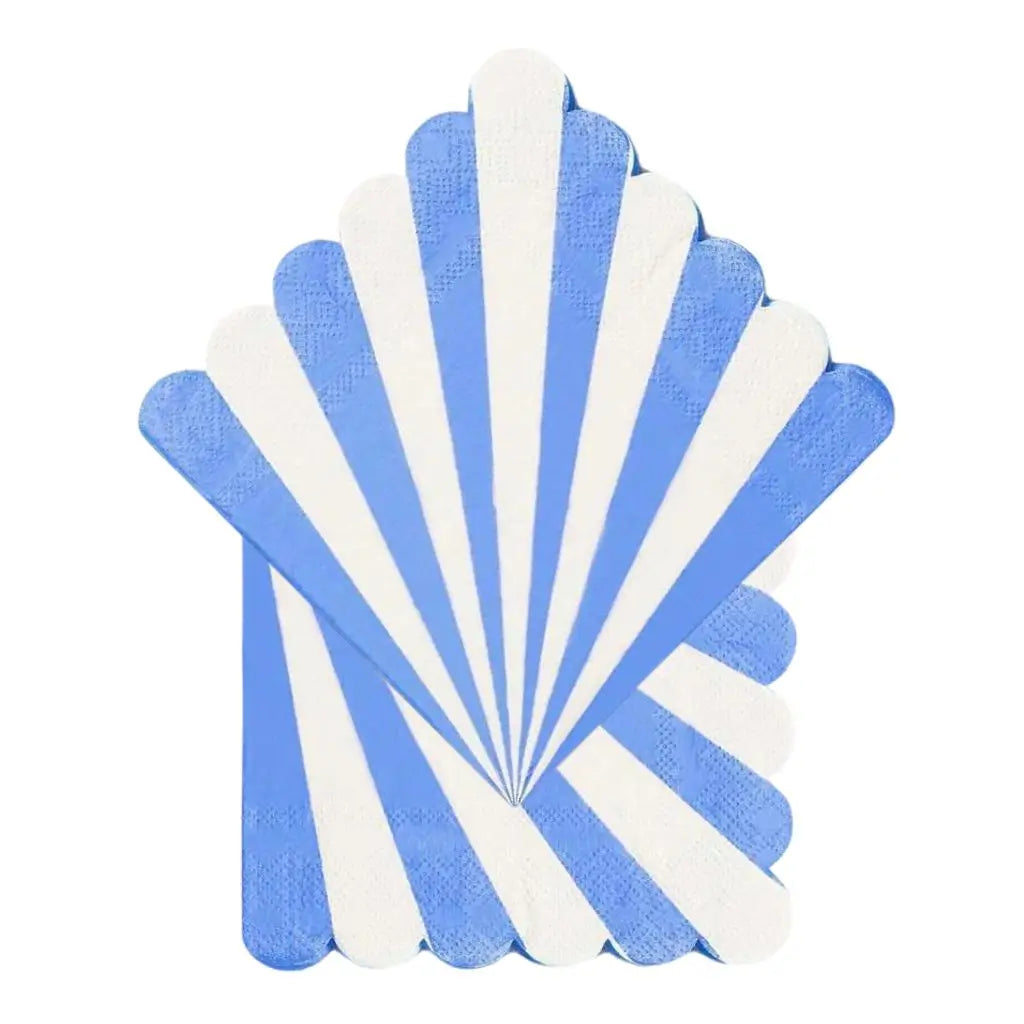 Blue & White Candy Stripe Scallop Paper Napkins 16pk