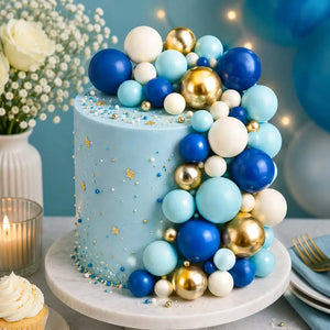 Blue White & Gold Deco Foam Ball Cake Toppers 32pk