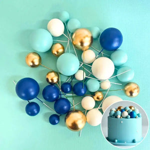 gold blue white Bubble cake decoration foam ball toppers set
