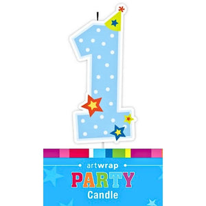 Boys blue and white number 1 birthday candle