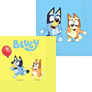 Bluey and Bingo chasing balloon napkins