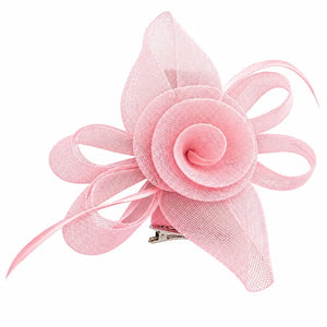 Brooke pink mesh rose hair accessory with fine curved accents