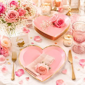 Pink heart plates with gold rim
