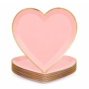 Heart shaped plates gold edge plush pink