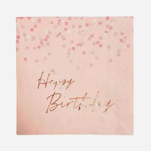 Blush Pink Happy Birthday Paper Napkins 20pk