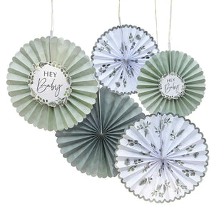 Botanical Baby Paper Fan Decorations 5pk