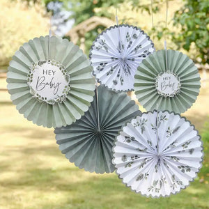 Botanical Baby Paper Fan Decorations 5pk