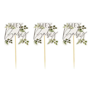 Botanical Baby Shower hey baby Cupcake Toppers 12pk