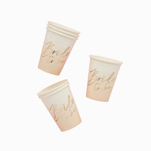 Gold ombre Bride to Be paper cups in a pack of 8, 250ml hen party tableware