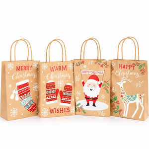 Brown Vintage Christmas Kraft Paper Gift Bag with Handles