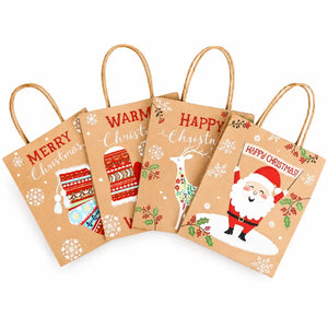 Brown Vintage Christmas Kraft Paper Gift Bag with Handles
