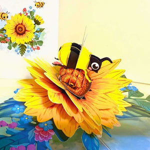 Bumblebee Attracting Sunflowers 3D Pop Up Greeting Card