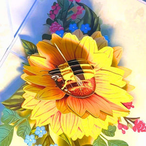 Bumblebee Attracting Sunflowers 3D Pop Up Greeting Card