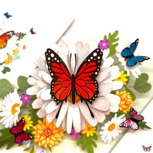 handmade Butterflies & Daisy Flowers 3D Pop Up Greeting Card for All Occasions