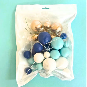 Blue white and gold foam ball cake toppers