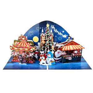 Cat World Snowy Village Winter Wonderland Amusement Park 3D Pop-Up Greeting Card