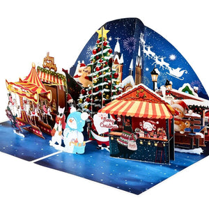 Cat World Snowy Village Winter Wonderland Amusement Park 3D Pop-Up Greeting Card