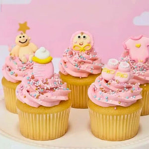 Christening Baby Pink Sugar Decorations 6pk