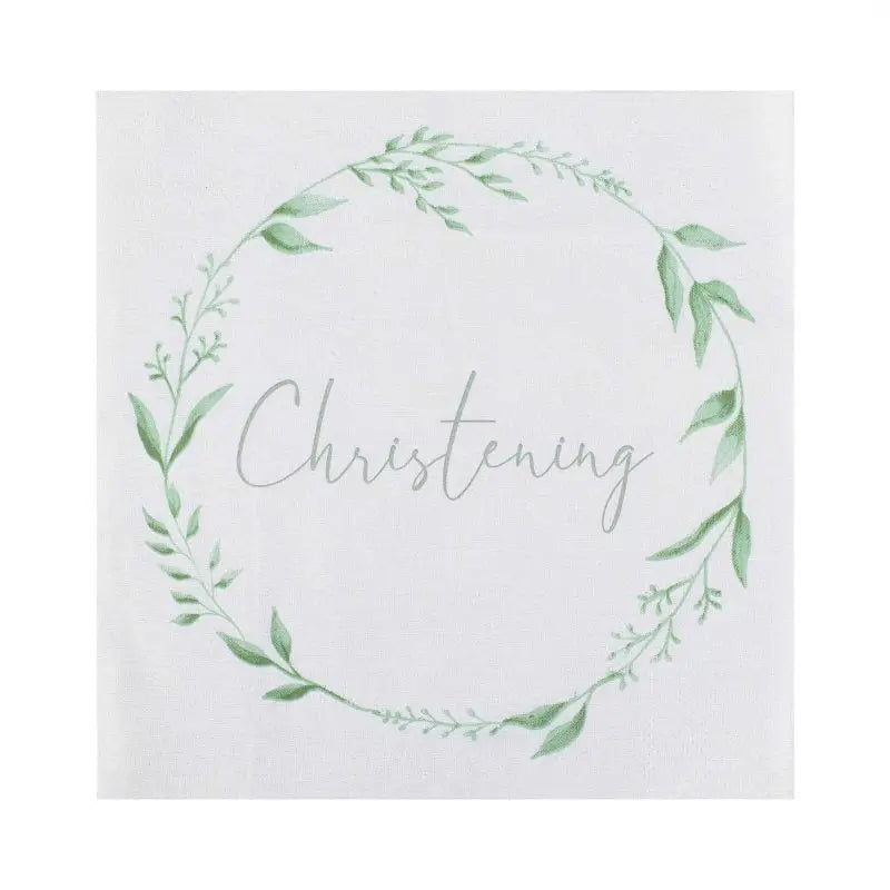 White & Green Christening Paper Napkins 16pk