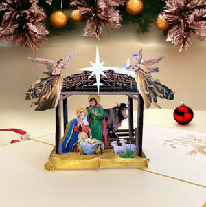 Online Party Supplies Australia A Holy Family Suede Reflections House Flag 3D Pop Up Christmas Card