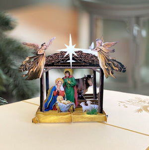 Online Party Supplies Australia A Holy Family Suede Reflections House Flag 3D Pop Up Christmas Card