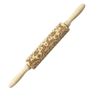 Wooden rolling pin with engraved patterns