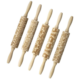 Christmas themed embossed rolling pin made from durable wood