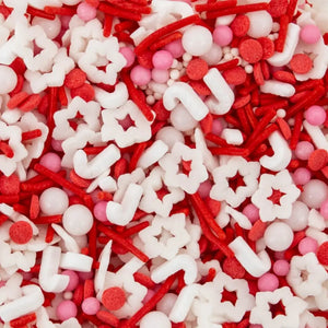 Red pink and white edible Christmas sprinkle medley