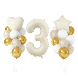Gold & Sand White Birthday Balloon Bundle 23pk number 3Gold & Cream Birthday Balloon Bundle 23pk number 3
