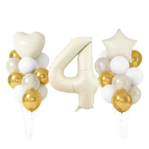 Gold & Sand White Birthday Balloon Bundle 23pk number 4Gold & Cream Birthday Balloon Bundle 23pk number 4