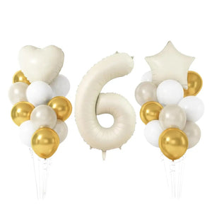 Gold & Sand White Birthday Balloon Bundle 23pk number 6Gold & Cream Birthday Balloon Bundle 23pk number 6