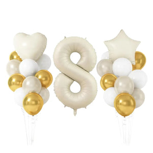 Gold & Sand White Birthday Balloon Bundle 23pk number 8Gold & Cream Birthday Balloon Bundle 23pk number 8