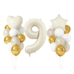 Gold & Sand White Birthday Balloon Bundle 23pk number 9Gold & Cream Birthday Balloon Bundle 23pk number 9
